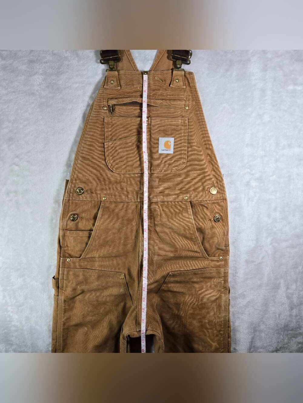 Carhartt Duck Bib Overalls 102776 Mens Size 30x28 Relaxed Fit Workwear Brown - Picture 12 of 13